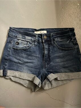 KanCan Women's Dark Blue Denim Cotton Roll-Cuff Summer Shorts Size 5 / 26